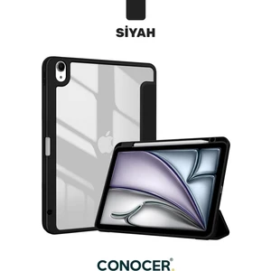 Apple iPad 11 A16 2025 10. Nesil 10.9 Tablet Kılıfı Kalem Bölmeli, Uyku Modlu, Katlanır, Tri Folding Stand