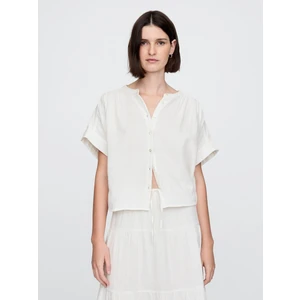 Kadın Kırık Beyaz Crinkle Gauze Gömlek