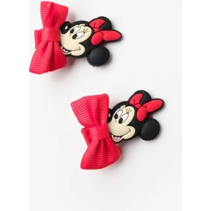Kırmızı  Fiyonk Detaylı Mickey Figürlü Kız Çocuk Toka Set