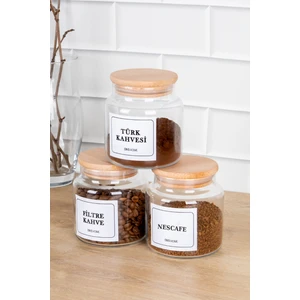 3'lü Ahşap Vakum Kapaklı Nescafe,türk Kahvesi,filtre Kahve Etiketli Cam Saklama Kabı Kavanoz 500 ml