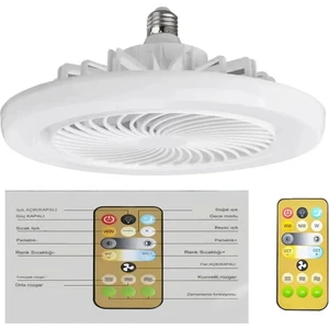 Yeni Nesil E27 Duylu Kumandalı Tavan Vantilatörlü LED Lamba 3 Hız Ayarı ve 3 Renk Ayarı