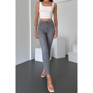 Hlt Jeans Gri Kadın Skinny Fit Jean Yüksek Bel Likralı Esnek Kot Pantolon Jennie-Gri