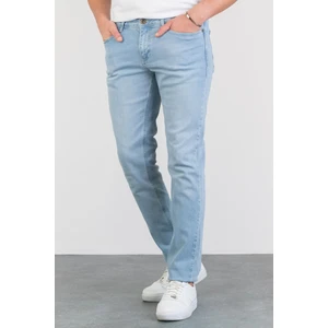 Erkek Taşlamalı Slim Fit Likralı Açık Mavi Kot Jean Pantolon HLTHE001956-A