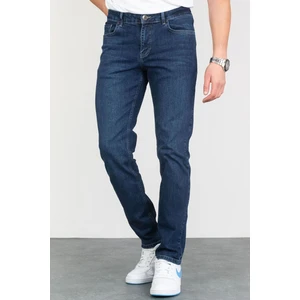 Hlt Jeans Collezıone Keven Koyu Mavi Taşlamalı Slim Fit Kot Pantolon