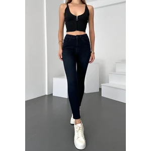 Hlt Jeans Kadın Blue Black Süper Skinny Fit Esnek Likralı Yüksek Bel Denim Jean Kot Pantolon Hltjennie-Blue Black-K