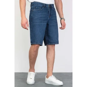 Erkek Koyu Mavi Baggy Fit Rahat Kesim %100 Pamuk Denim Loose Jeans Kot Şort Arthur-Mavi