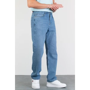 Erkek Açık Mavi Baggy Fit Bol Kesim %100 Pamuk Denim Loose Jeans Kot Pantolon Chris