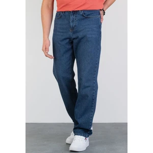 Erkek Mavi Baggy Fit Bol Kesim %100 Pamuk Denim Loose Jeans Kot Pantolon Leo