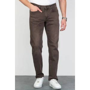 Erkek Kahverengi Regular Fit Rahat Kesim Esnek Likralı Denim Jeans Kot Pantolon HLTHE001979