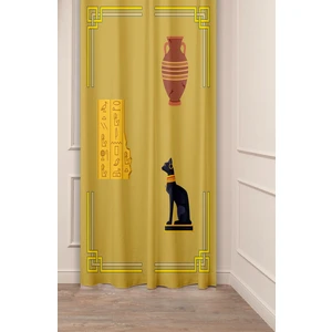Antik Vazo Mısır Kedi Altın Özel Tasarım Desenli Dijital Baskılı (Tek Kanat) Modern Şık Fon Perde