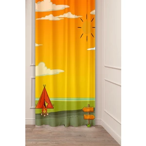 Kamp Ateş Orman Çadır Güneş Odun Su Özel Tasarım Desenli Dijital Baskılı (Tek Kanat) Şık Fon Perde