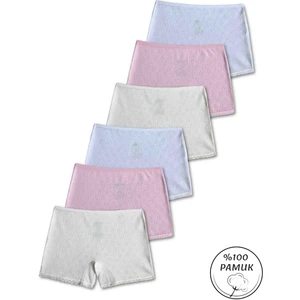 %100 Pamuklu Kız Çocuk Pembe Beyaz Krem Boxer 6lı Set