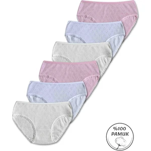 %100 Pamuklu Kız Çocuk Pembe Beyaz Krem Slip Külot 6lı Set
