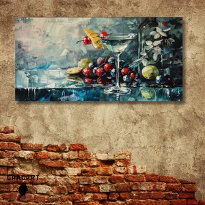Panoramik Kanvas Duvar Tablosu Soyut Yağlı Boya Görünümlü Martini