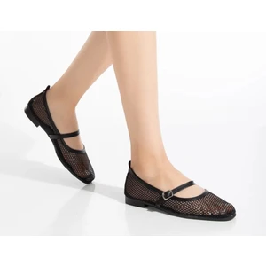 Modern Şık Fileli Esnek Güncel Trend Küt Burun Confort Babet