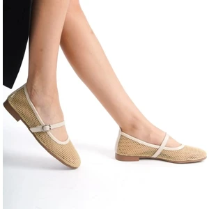 Modern Şık Fileli Esnek Güncel Trend Küt Burun Confort Babet