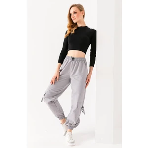 Kadın Beli Ayarlanabilir Kargo Cep Paraşüt Pantolon Gri - 925045