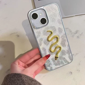 Apple iPhone 15 Uyumlu Kılıf Zebana Golden Serpent Silikon Kılıf Gri