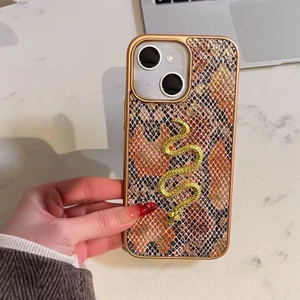 Apple iPhone 15 Uyumlu Kılıf Zebana Golden Serpent Silikon Kılıf Turuncu