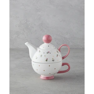 Pink Flowers New Bone China Demlik 400 ml Pembe
