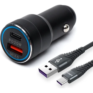 USB Type C Araç Şarj Cihazı Siyah Renk- 2 Port, Hızlı Şarj 30W Çakmaklık Adaptörü