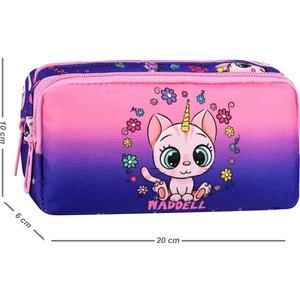 Waddell Lisanslı Mor-Pembe Kedi Desenli 2 Cepli Kalem Çantası