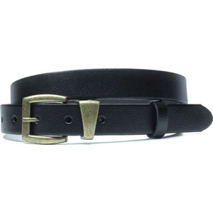 Hakiki Deri Antik Sarı Tokalı Kadın Kemeri 2,5cm Siyah