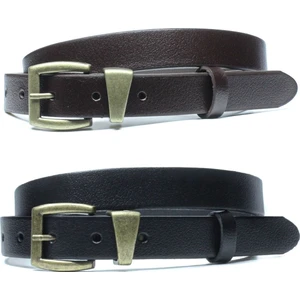 2'li Hakiki Deri Antik Sarı Tokalı Kadın Kemeri 2,5cm Siyah Kahverengi