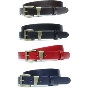 4'lü Hakiki Deri Antik Sarı Tokalı Kadın Kemeri 2,5cm