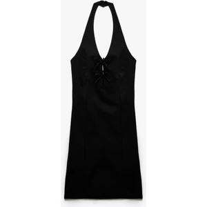 Fiyonk Detaylı Kolsuz V Yaka Mini Elbise