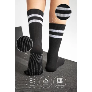 Bamboo Star Bambu Kadın Siyah Kaydırmaz Taban Silikon Baskı Yoga Fitness Pilates Bale Dans Tenis Çorabı