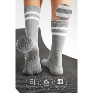 Bamboo Star Bambu Kadın Gri Kaydırmaz Taban Silikon Baskı Yoga Fitness Pilates Bale Dans Tenis Çorabı