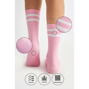 Bamboo Star Bambu Kadın Pembe Kaydırmaz Taban Silikon Baskı Yoga Fitness Pilates Bale Dans Tenis Çorabı