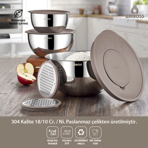 Satin 9 Parça Paslanmaz Çelik Çok Amaçlı Karıştırma Kabı Kase Gri