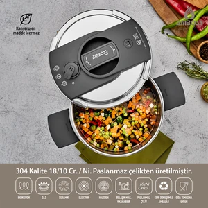 Enio Matik Paslanmaz Çelik Düdüklü Tencere 6 Lt
