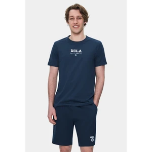 Sherman Lacivert Bisiklet Yaka Baskılı Standard Fit Erkek Tshirt