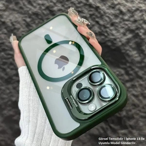 iPhone 13 Uyumlu Kılıf Klon Stantlı + Lens Korumalı Magsafe Kapak