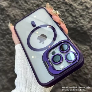 iPhone 13 Uyumlu Kılıf Klon Stantlı + Lens Korumalı Magsafe Kapak