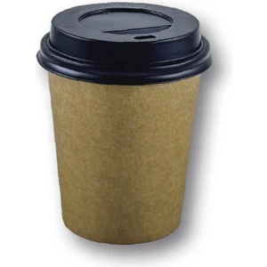 8 Oz Kahverengi Kraft Kapaklı Baskısız Karton Sıcak Kahve Bardağı