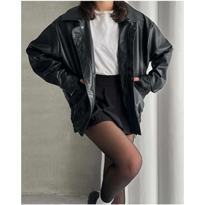 Unisex Oversize Vintage Siyah Deri Ceket