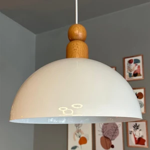 Yimpi Beyaz Kalın Ahşap Boncuk Başlık Avize Tekli Sarkıt Salon Dekoratif Aydınlatma