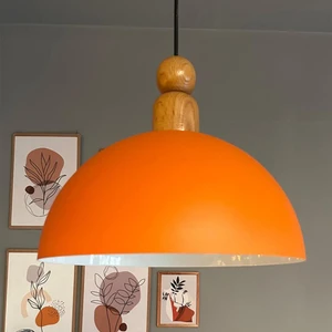 Yimpi Mat Turuncu Kalın Ahşap Boncuk Başlık Avize Tekli Sarkıt Salon Dekoratif Aydınlatma