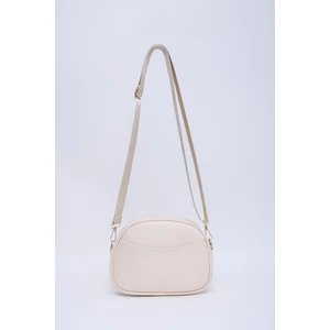 Krem Shk194  Deri 2 Bölmeli Fermuarlı Ayarlanabilir Kolon Askılı Omuz Çantası U:16 E:21 G:6 Cm