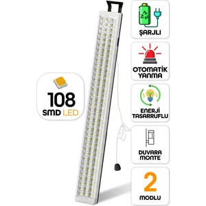 108 LED Şarjlı Işıldak Power Lambası Otomatik Yanan Fener 2 Kademeli Elektrikli El Feneri 47712