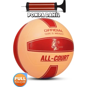 All Court Voleybol Topu Pompa Dahil Set Kauçuk Dikişsiz Yekpare Üretim Iç Dış Mekan No:5 Kırmızı