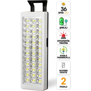 36 LED Şarjlı Işıldak Power Lambası Otomatik Yanan Fener 2 Kademeli Elektrikli El Feneri 47733
