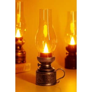LED Mum Vintage Retro Gaz Lambası Tip Dumansız Pilli Alevli Dekoratif Yapay Mum Işıldak Gümüş 1037-5