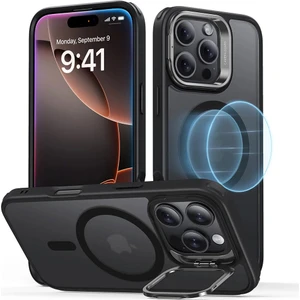 Apple iPhone 16 Pro Max Kılıf + Ekran Koruyucu Set Halolock Magsafe Classic Hybrid Stantlı Silikon - Buzlu Siyah
