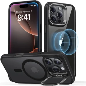 Apple iPhone 16 Pro Kılıf + Ekran Koruyucu Set Halolock Magsafe Classic Hybrid Stantlı Silikon - Şeffaf Siyah