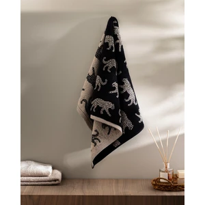 Leopard Ipliği Boyalı %100 Pamuk Yüz Havlusu - Siyah